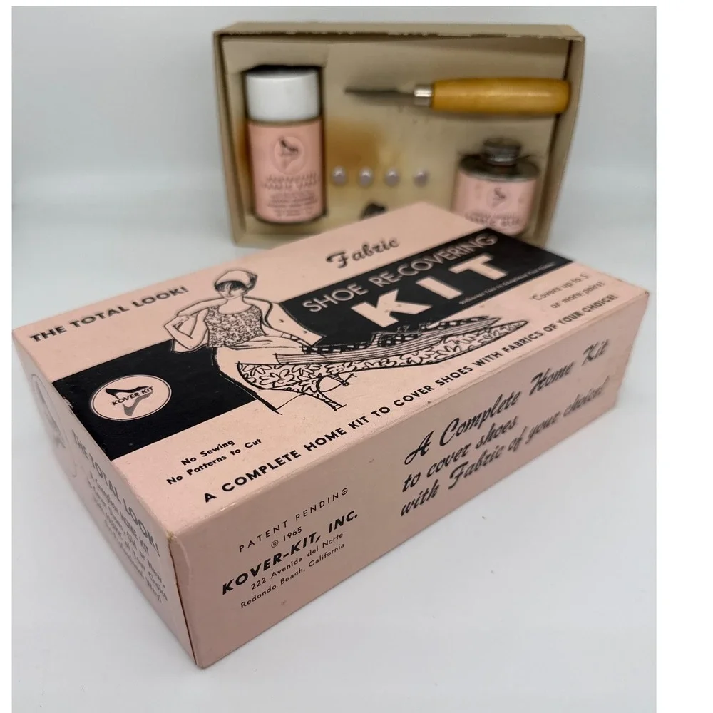 Vintage 1965‎ Kover-Kit Fabric Shoe Re-Covering Kit DIY Fashion Mid-Century Pink